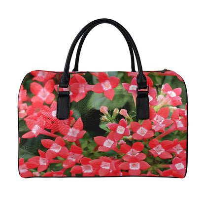 Red Bouvardia Print Leather Duffle Bag
