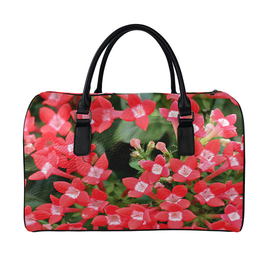 Red Bouvardia Print Leather Duffle Bag