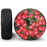 Red Bouvardia Print Leather Spare Tire Cover