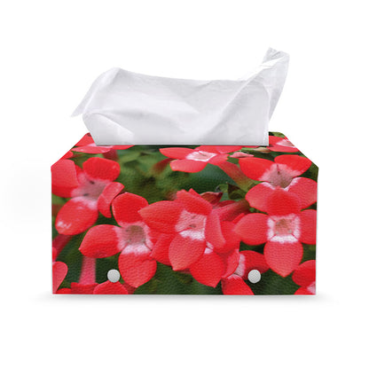 Red Bouvardia Print Leather Tissue Box Cover