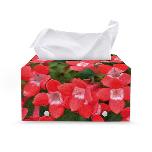 Red Bouvardia Print Leather Tissue Box Cover