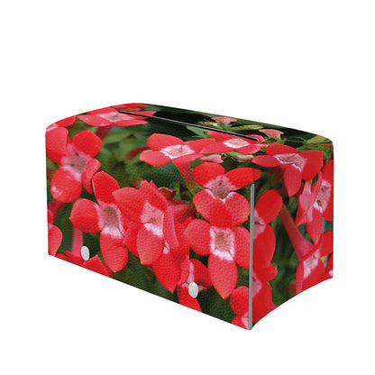 Red Bouvardia Print Leather Tissue Box Cover