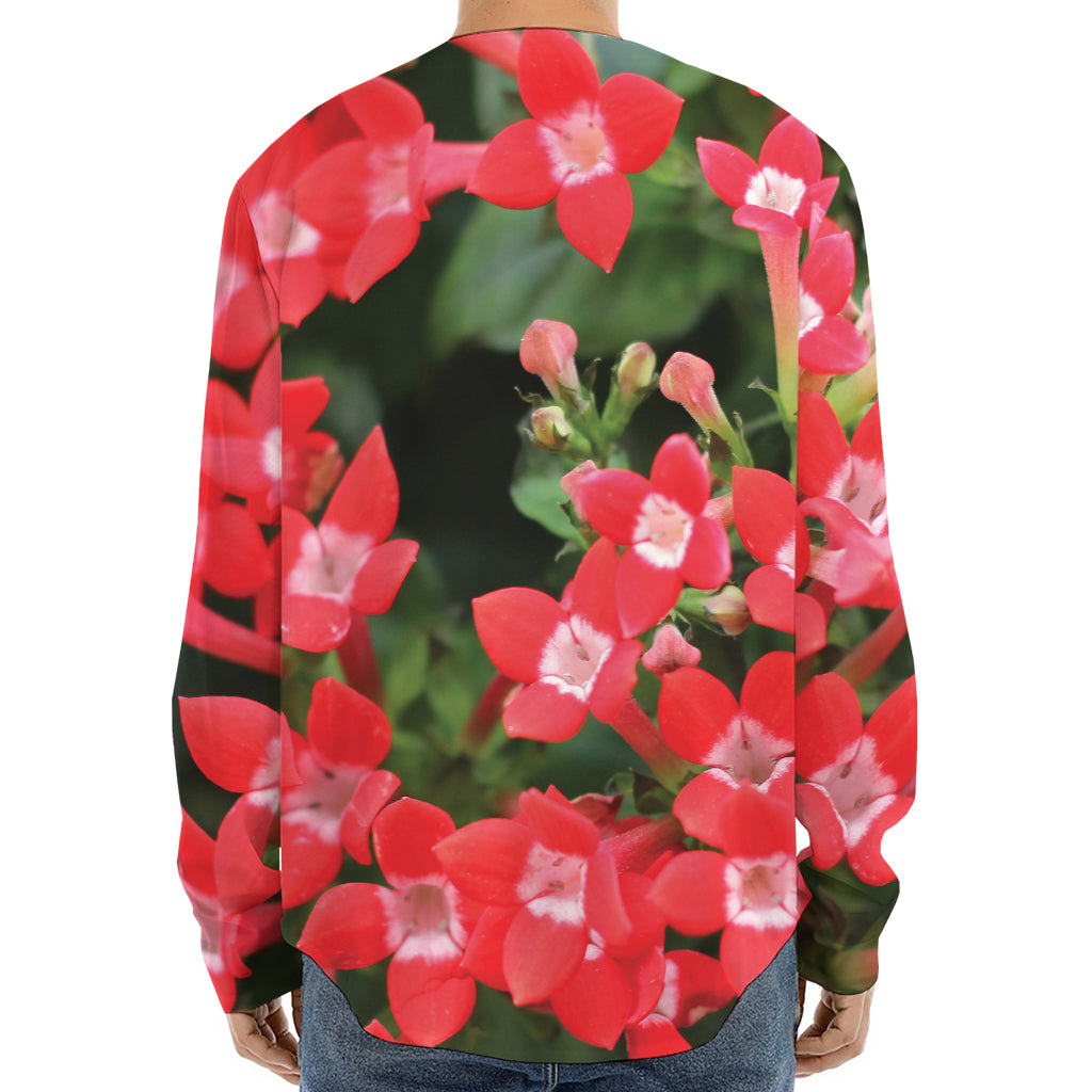 Red Bouvardia Print Long Sleeve Baseball Jersey