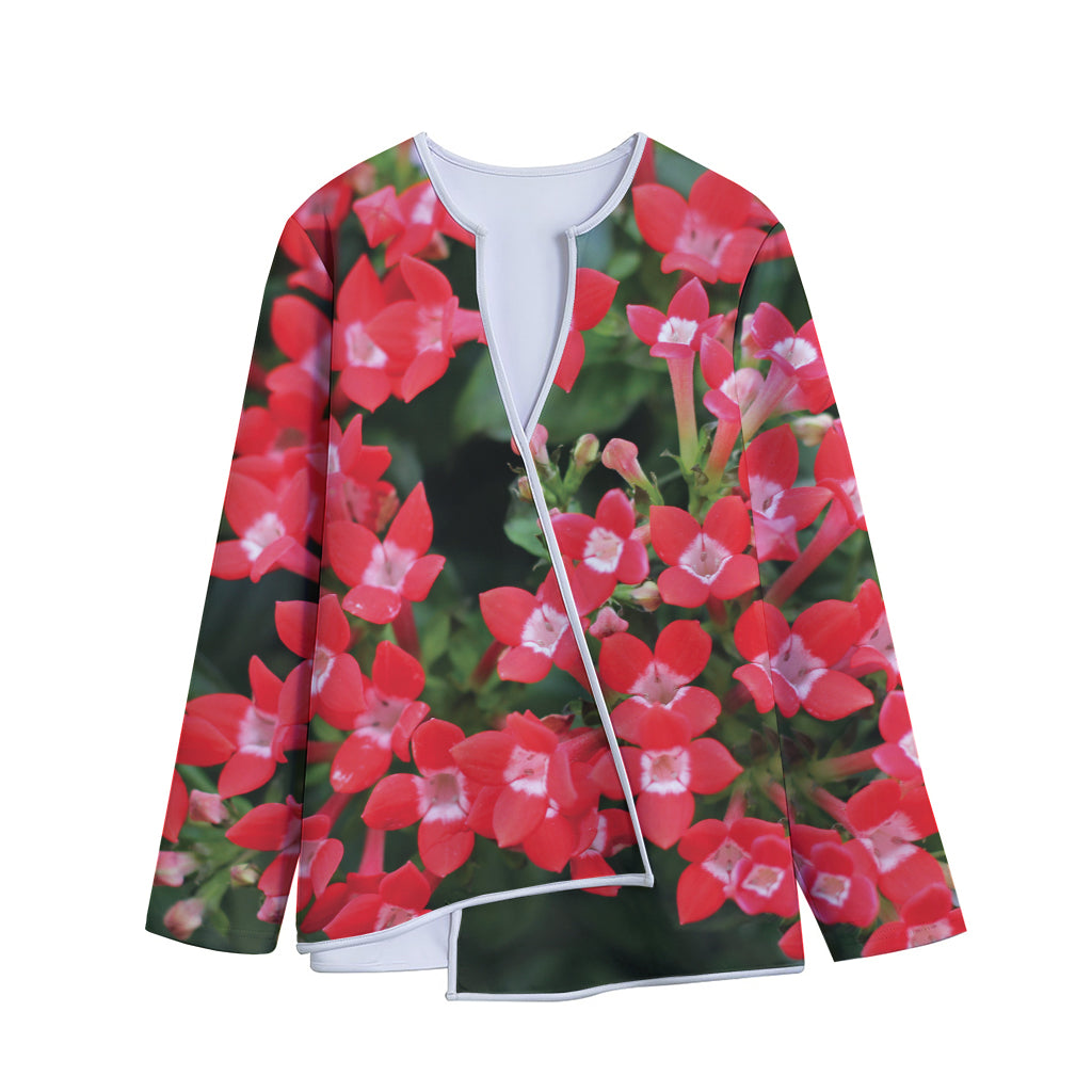 Red Bouvardia Print Long Sleeve Short Coat