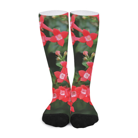 Red Bouvardia Print Long Socks