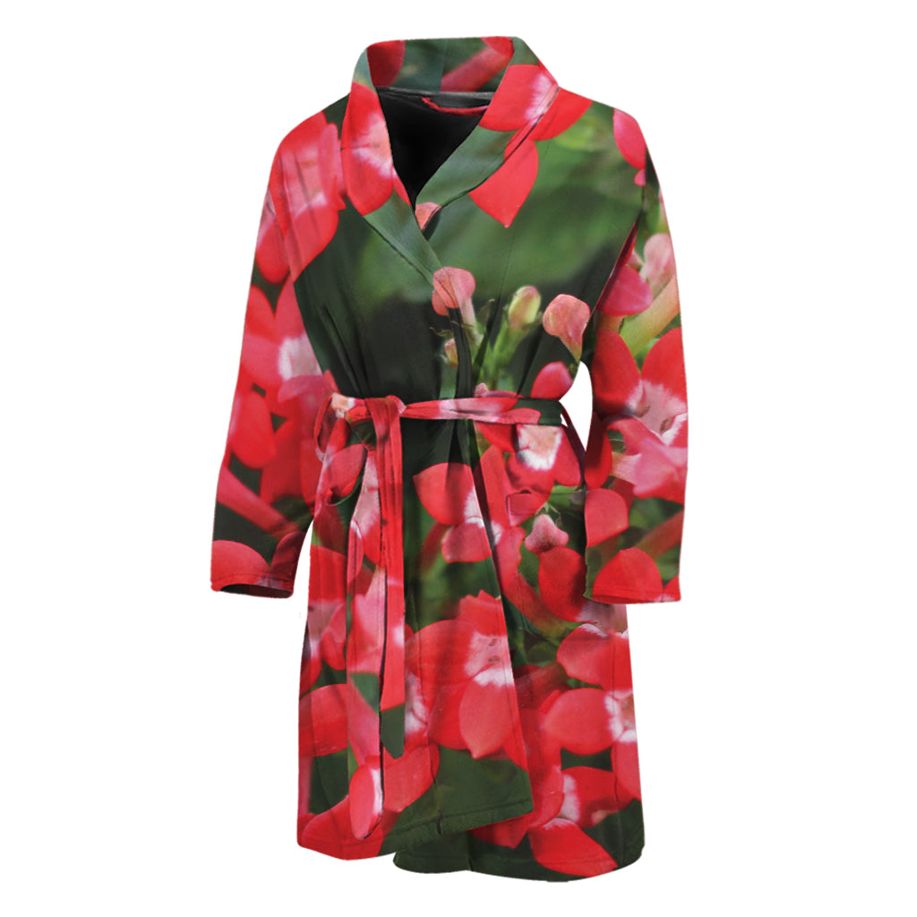 Red Bouvardia Print Men's Bathrobe