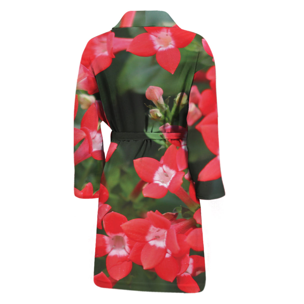 Red Bouvardia Print Men's Bathrobe