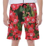 Red Bouvardia Print Men's Beach Shorts