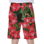 Red Bouvardia Print Men's Beach Shorts