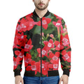 Red Bouvardia Print Men's Bomber Jacket