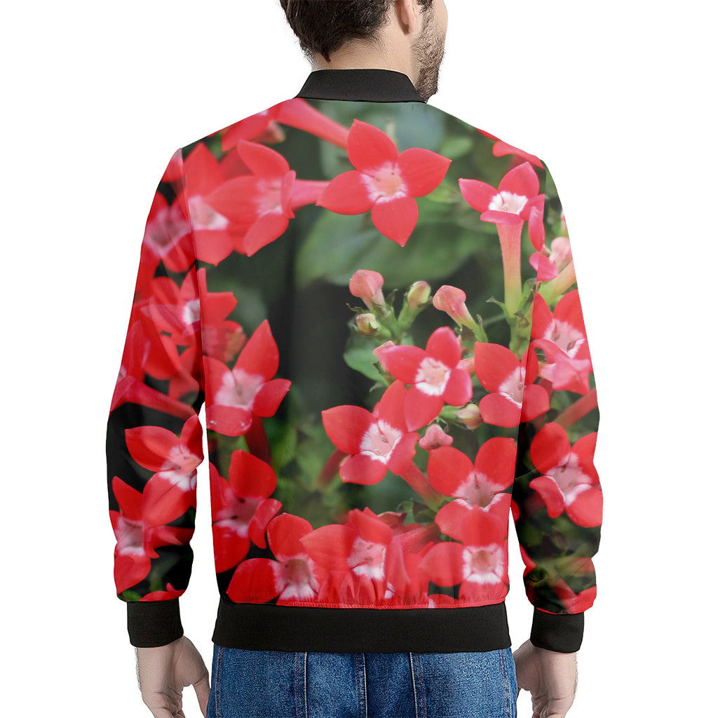 Red Bouvardia Print Men's Bomber Jacket