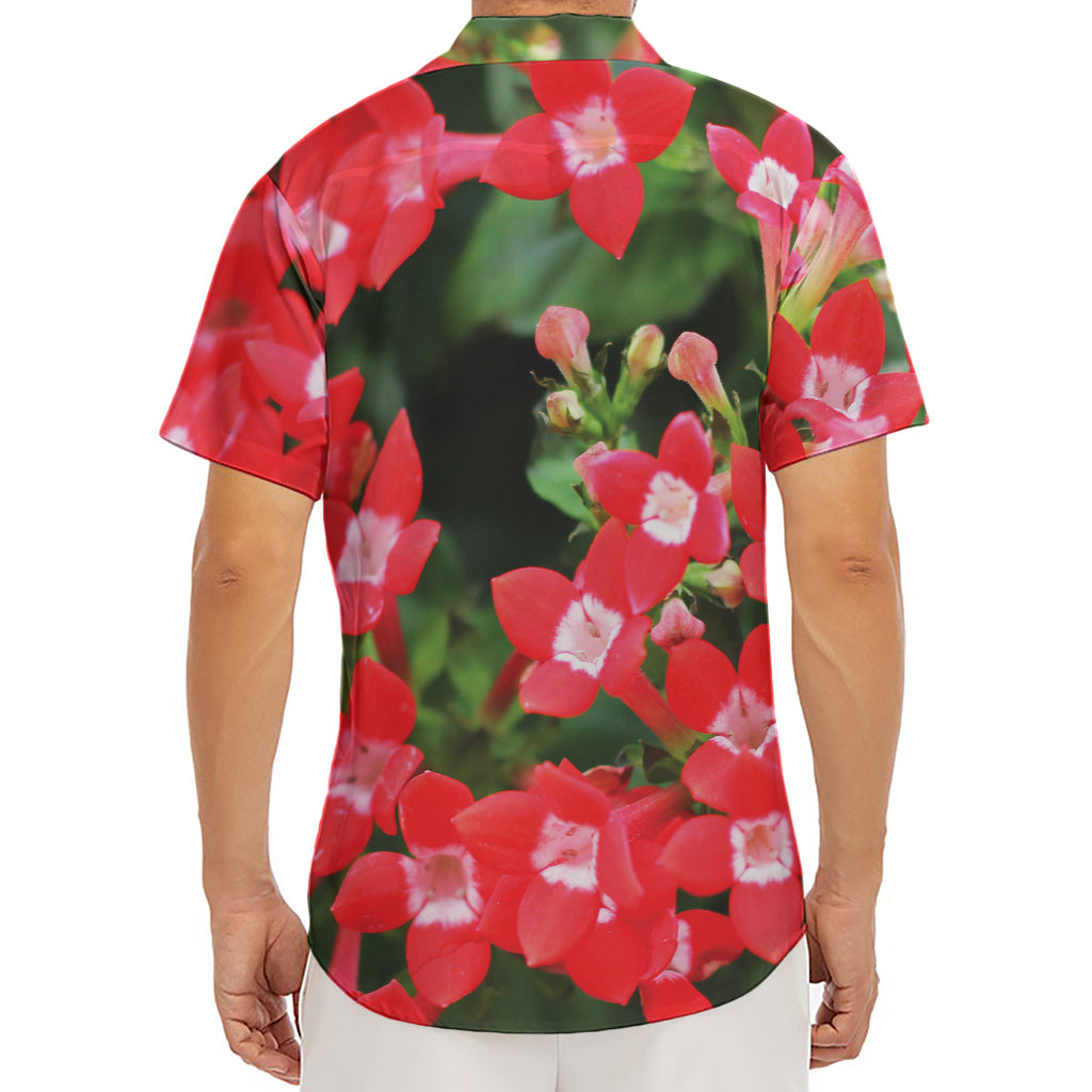 Red Bouvardia Print Men's Deep V-Neck Shirt