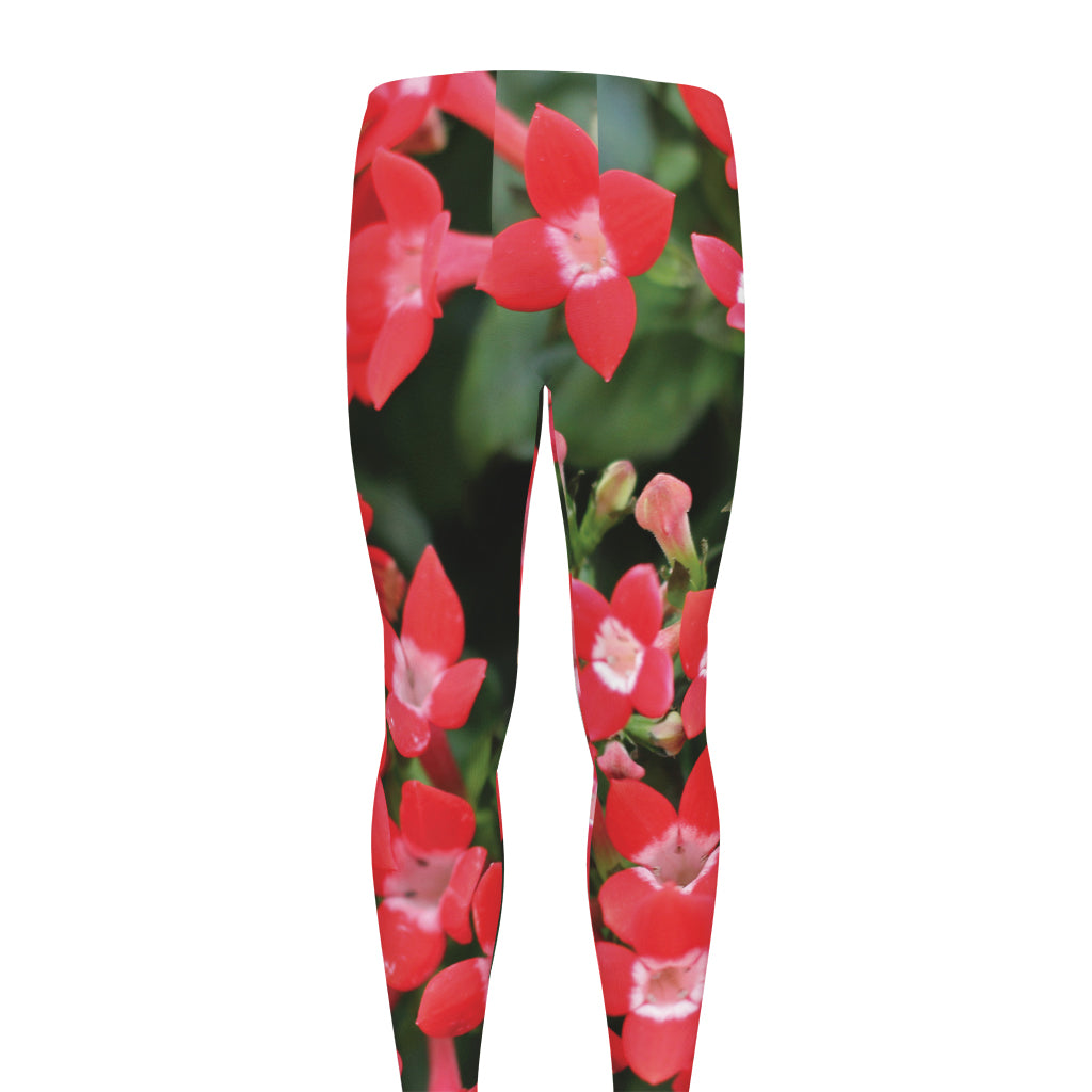 Red Bouvardia Print Men's leggings