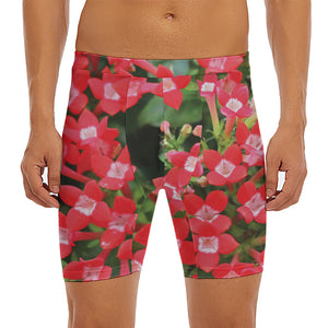 Red Bouvardia Print Men's Long Boxer Briefs