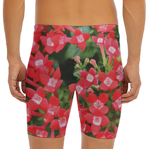 Red Bouvardia Print Men's Long Boxer Briefs