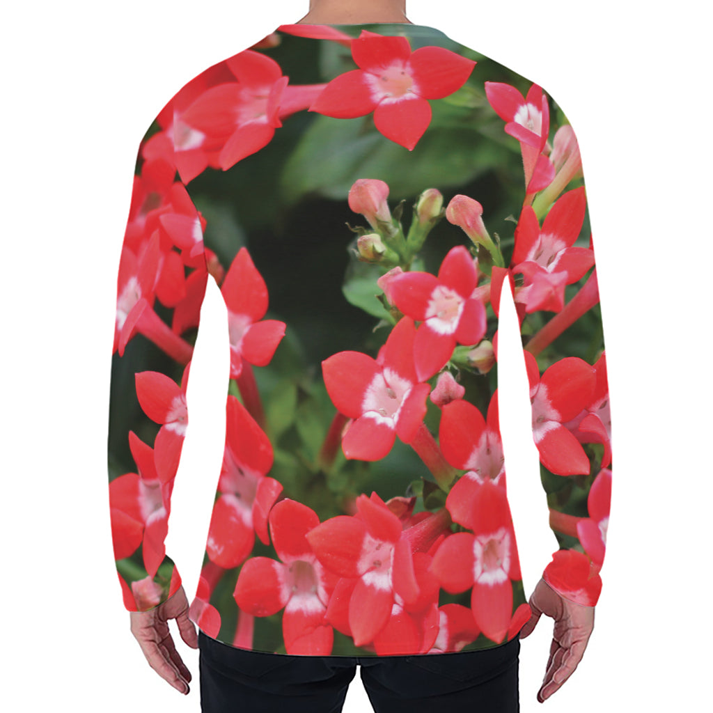 Red Bouvardia Print Men's Long Sleeve T-Shirt