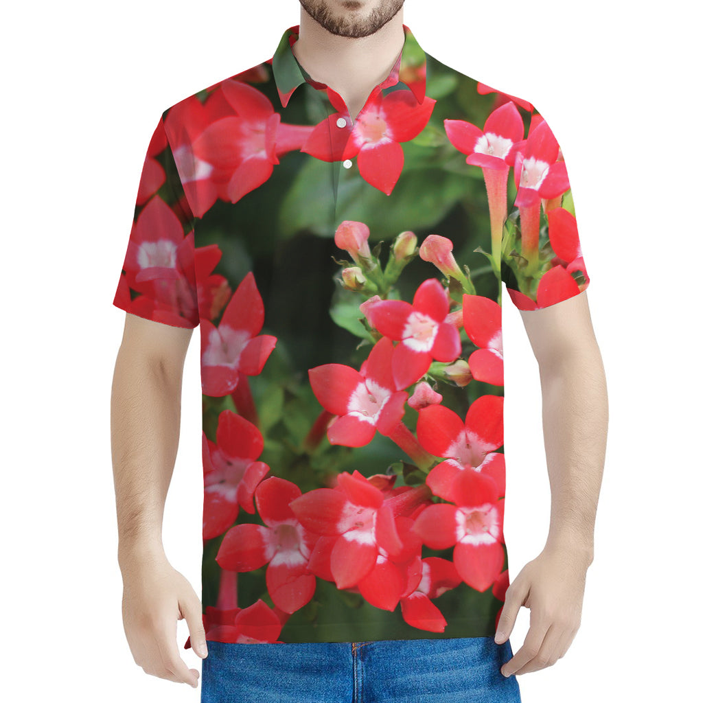Red Bouvardia Print Men's Polo Shirt