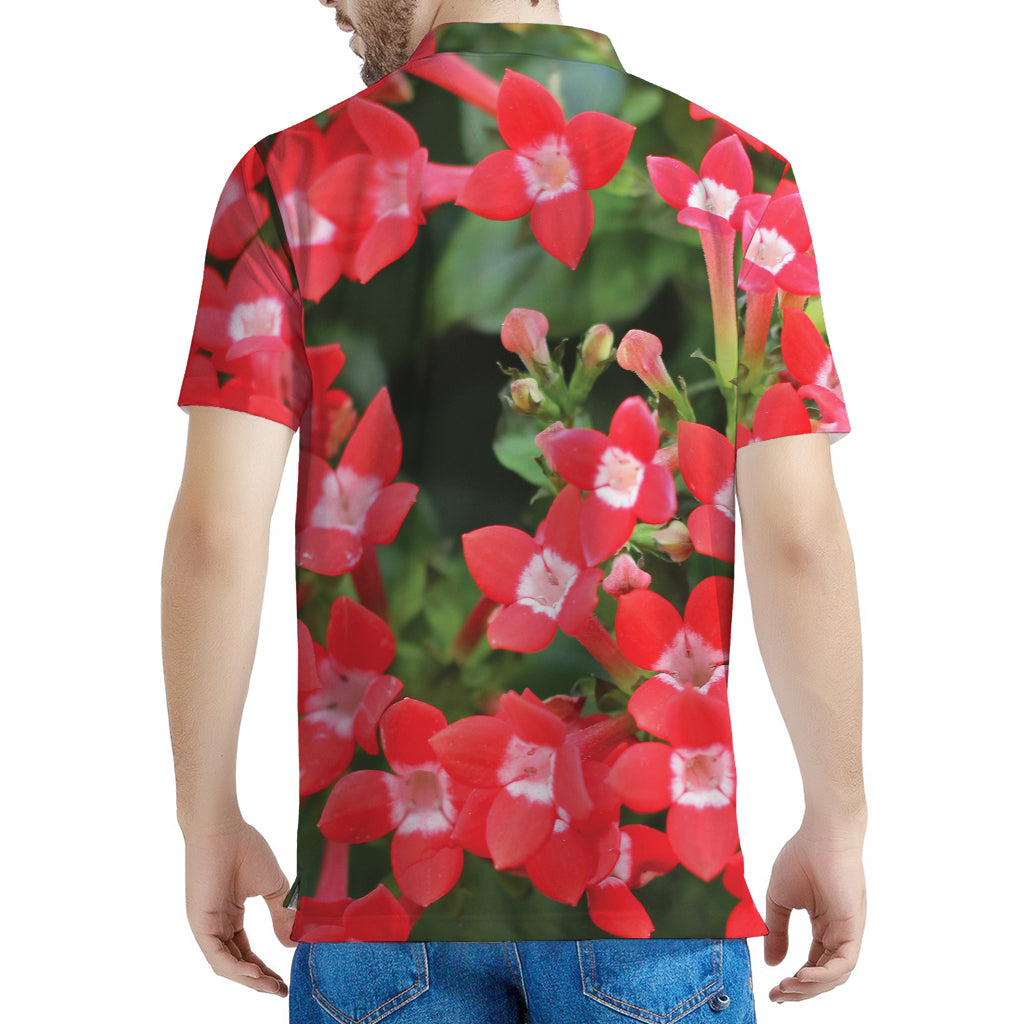 Red Bouvardia Print Men's Polo Shirt