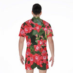 Red Bouvardia Print Men's Rompers