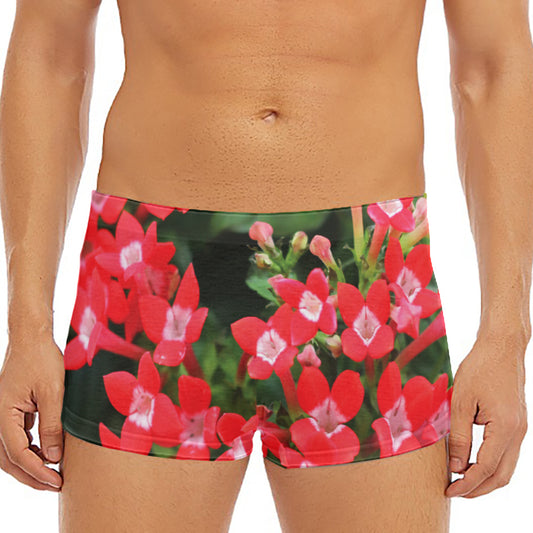 Red Bouvardia Print Men's Short Boxer Briefs