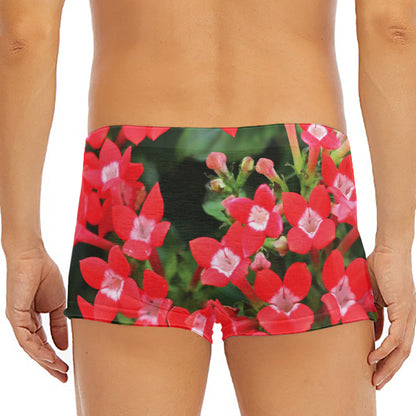 Red Bouvardia Print Men's Short Boxer Briefs