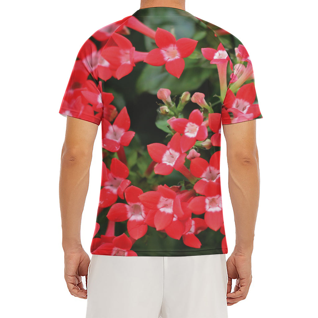 Red Bouvardia Print Men's Short Sleeve Rash Guard