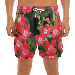 Red Bouvardia Print Men's Split Running Shorts