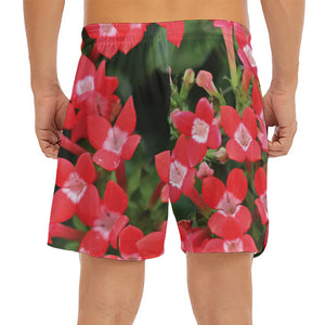 Red Bouvardia Print Men's Split Running Shorts