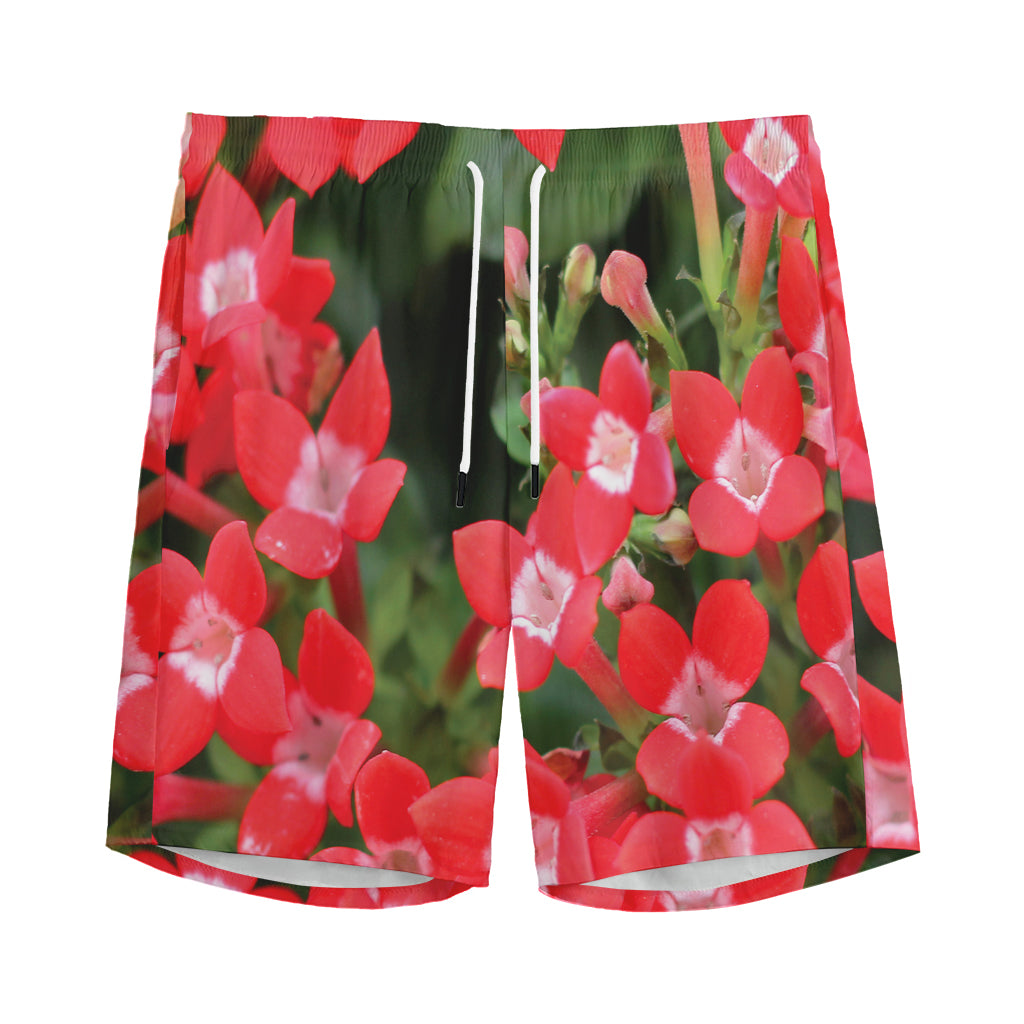 Red Bouvardia Print Men's Sports Shorts