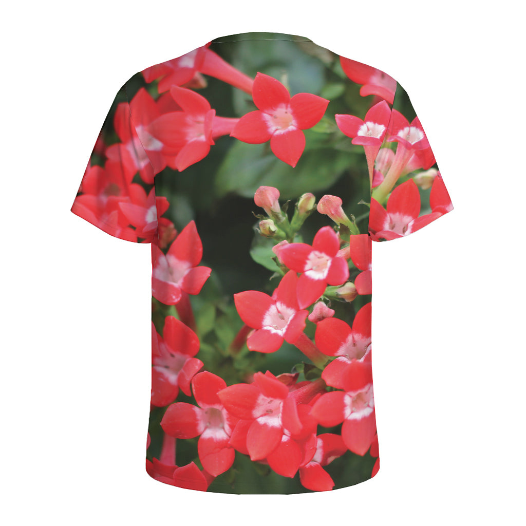 Red Bouvardia Print Men's Sports T-Shirt