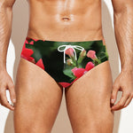 Red Bouvardia Print Men's Swim Briefs
