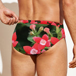 Red Bouvardia Print Men's Swim Briefs