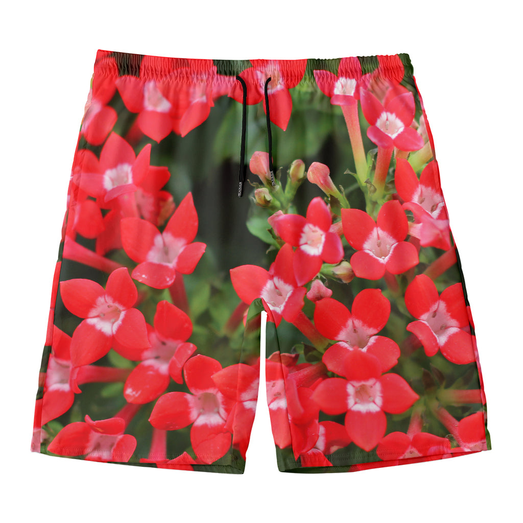 Red Bouvardia Print Men's Swim Trunks