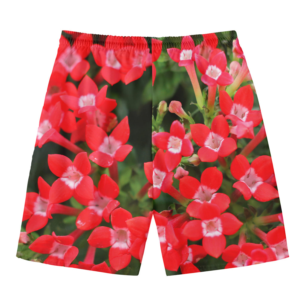 Red Bouvardia Print Men's Swim Trunks