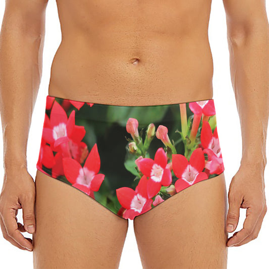 Red Bouvardia Print Men's Triangle Swim Briefs