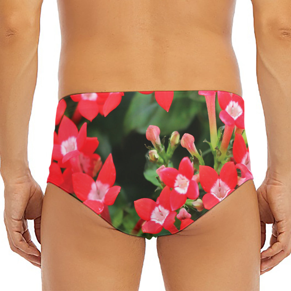 Red Bouvardia Print Men's Triangle Swim Briefs