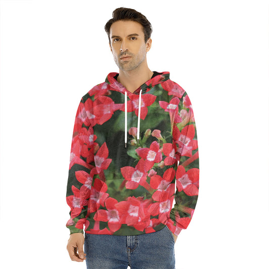 Red Bouvardia Print Men's Velvet Pullover Hoodie