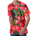 Red Bouvardia Print Men's Velvet T-Shirt