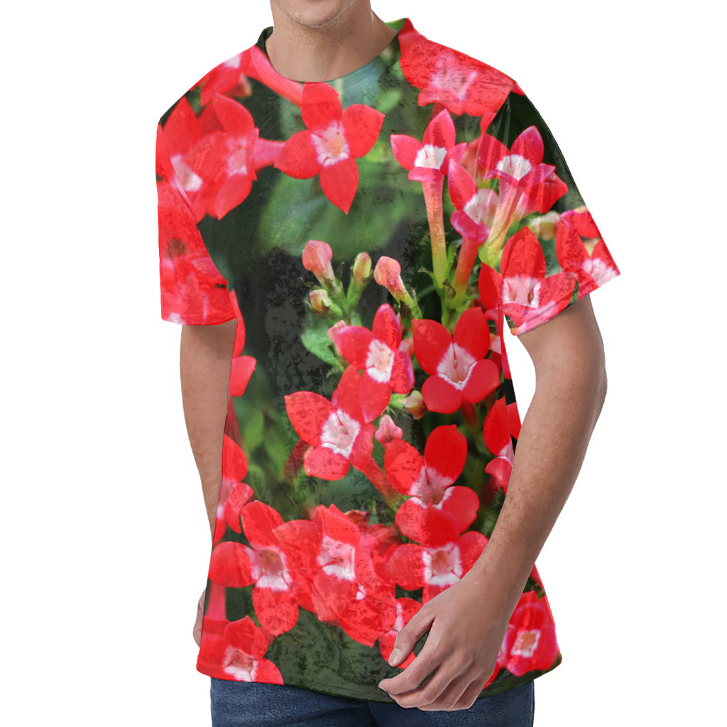 Red Bouvardia Print Men's Velvet T-Shirt