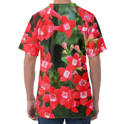 Red Bouvardia Print Men's Velvet T-Shirt