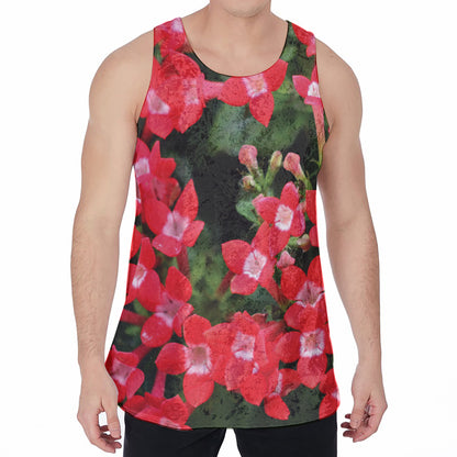Red Bouvardia Print Men's Velvet Tank Top