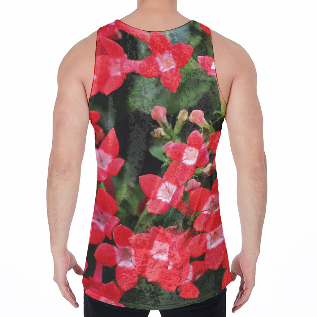 Red Bouvardia Print Men's Velvet Tank Top