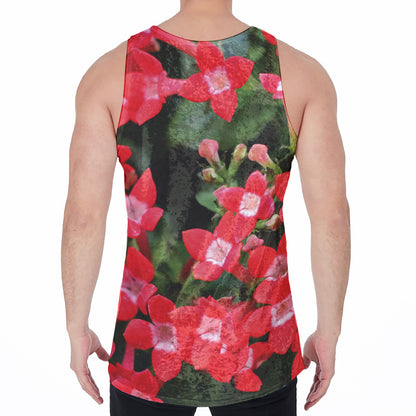 Red Bouvardia Print Men's Velvet Tank Top