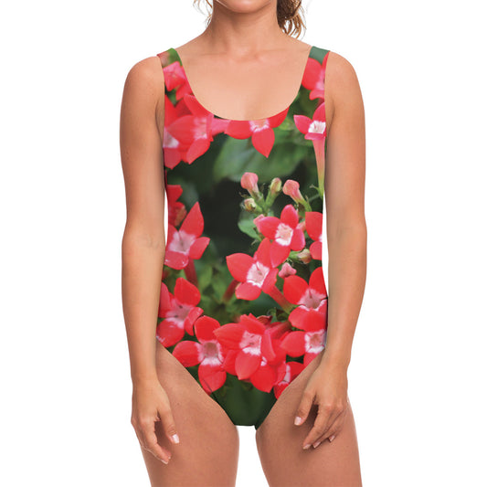 Red Bouvardia Print One Piece Swimsuit