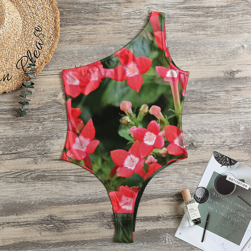 Red Bouvardia Print One Shoulder Bodysuit