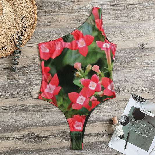 Red Bouvardia Print One Shoulder Bodysuit