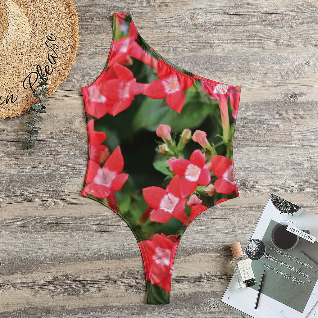 Red Bouvardia Print One Shoulder Bodysuit