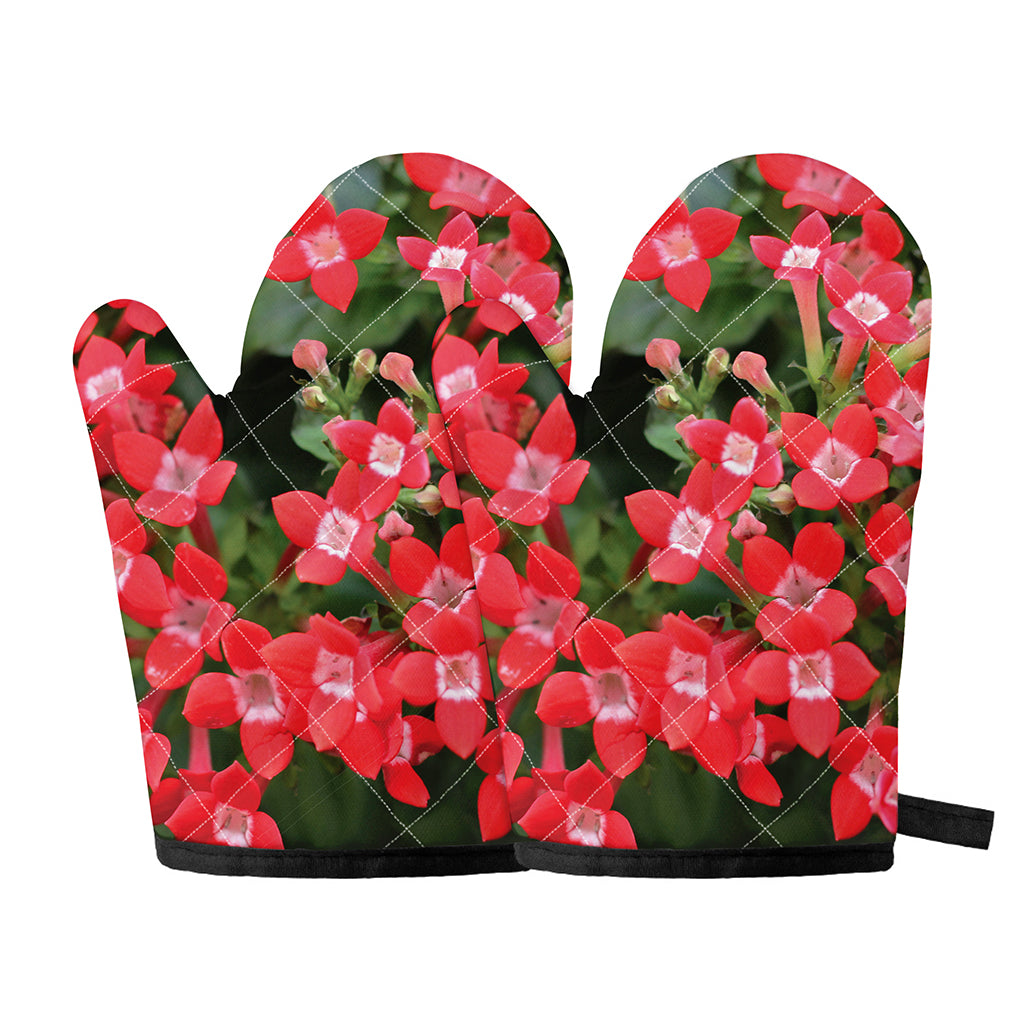 Red Bouvardia Print Oven Mitts