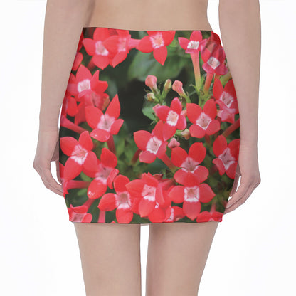 Red Bouvardia Print Pencil Mini Skirt