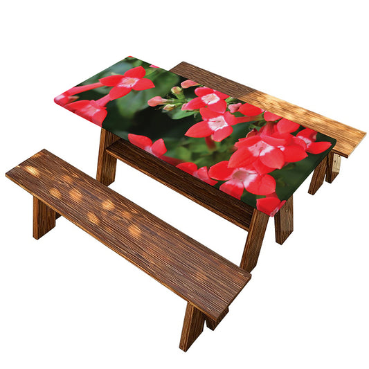 Red Bouvardia Print Picnic Table Cover